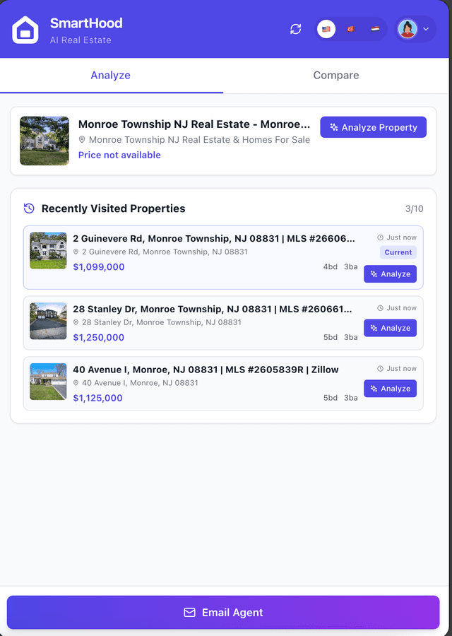 SmartHood Property Organization - Recently Visited Properties