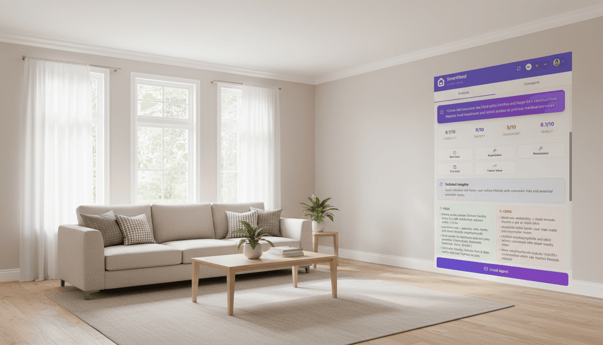 SmartHood Full Dashboard with AI Analysis Panel in modern living room